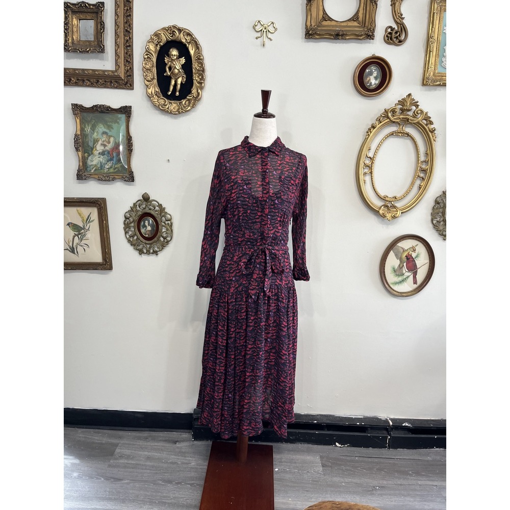 AllSaints Pink and Black Patterned Midi Dress - US Size 6